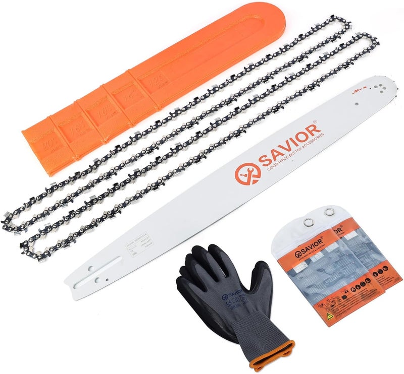 Savior 20 Inch Chainsaw Bar and Chain Combo, 3/8" Pitch .050" Gauge 72 Drive Links for 455 Rancher 460 Rancher Poulan PP5020AV PR5020, Replace for 200SFHK095, 584818, 584271 - Image 1